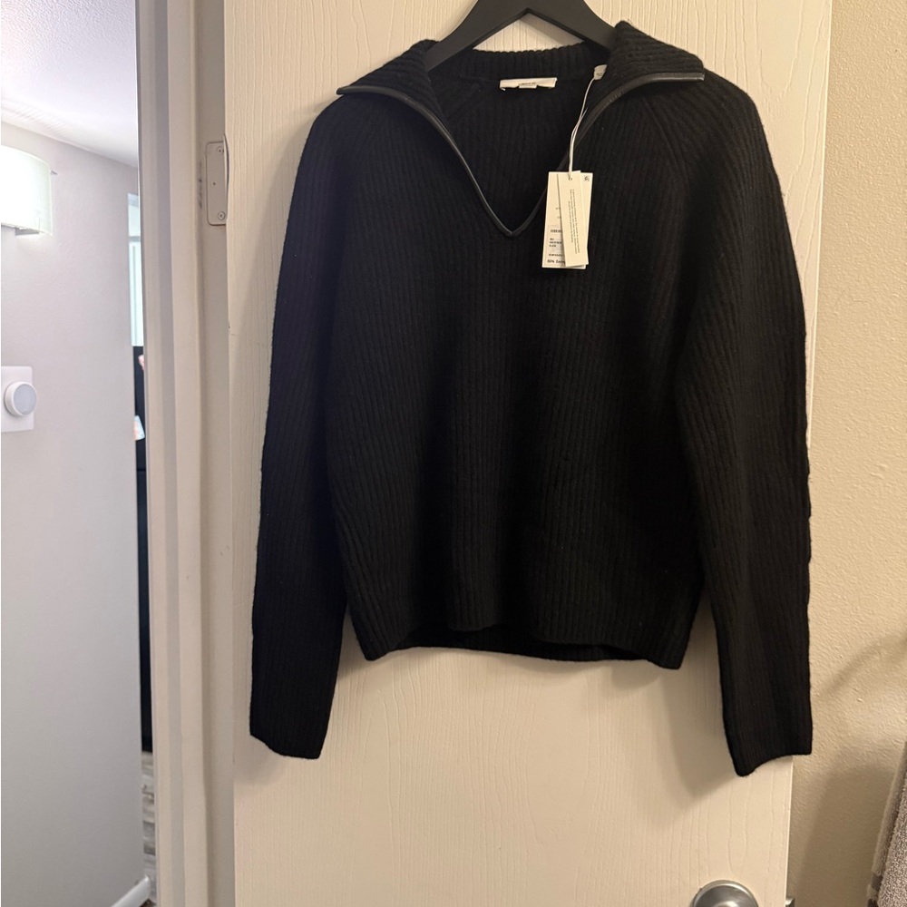 Vince Black V-Neck Ribbed Sweater
